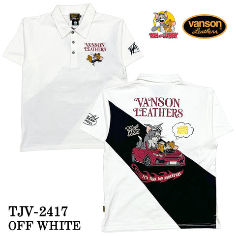 VANSON×TOM&JERRY バンソン トム＆ジェリー 天竺 半袖 ポロシャツ tjv-2417