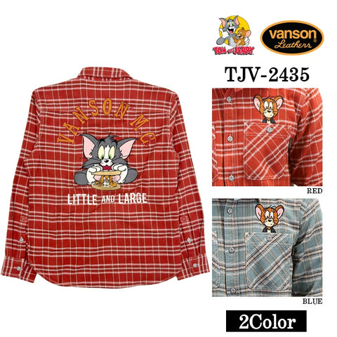 VANSON×TOM&JERRY バンソン トムとジェリー コラボ 長袖 チェックシャツ tjv-2435