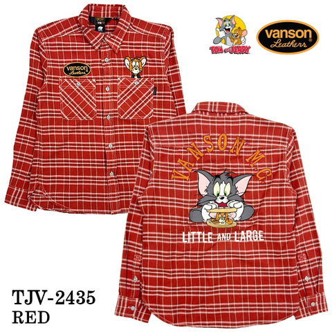 VANSON×TOM&JERRY バンソン トムとジェリー コラボ 長袖 チェックシャツ tjv-2435