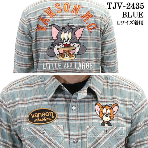 VANSON×TOM&JERRY バンソン トムとジェリー コラボ 長袖 チェックシャツ tjv-2435