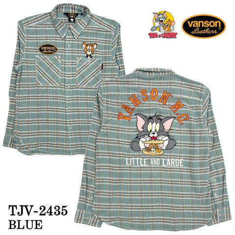 VANSON×TOM&JERRY バンソン トムとジェリー コラボ 長袖 チェックシャツ tjv-2435