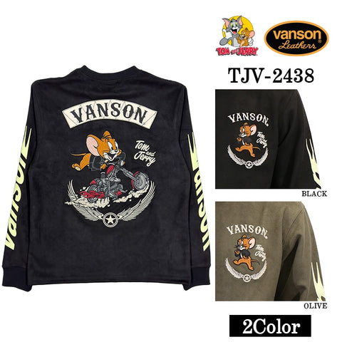 VANSON×TOM&JERRY バンソン トムとジェリー コラボ 起毛 プレーティング プルオーバー ロンTEE tjv-2438