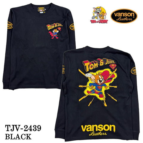 VANSON×TOM&JERRY Warner BROS.ワーナー100周年記念 バンソン トムとジェリー スーパーマン コラボ 天竺 長袖Tシャツ ロンTEE tjv-2439