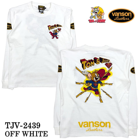 VANSON×TOM&JERRY Warner BROS.ワーナー100周年記念 バンソン トムとジェリー スーパーマン コラボ 天竺 長袖Tシャツ ロンTEE tjv-2439