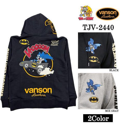 VANSON×TOM&JERRY Warner BROS.ワーナー100周年記念 バンソン トムとジェリー バットマン コラボ 裏毛F/Zパーカー tjv-2440