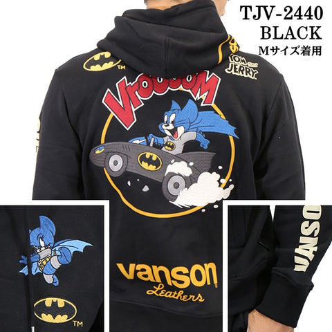 VANSON×TOM&JERRY Warner BROS.ワーナー100周年記念 バンソン トムとジェリー バットマン コラボ 裏毛F/Zパーカー tjv-2440