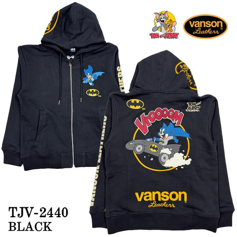 VANSON×TOM&JERRY Warner BROS.ワーナー100周年記念 バンソン トムとジェリー バットマン コラボ 裏毛F/Zパーカー tjv-2440