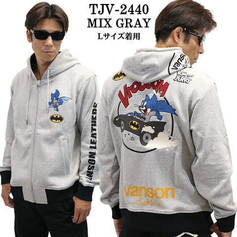 VANSON×TOM&JERRY Warner BROS.ワーナー100周年記念 バンソン トムとジェリー バットマン コラボ 裏毛F/Zパーカー tjv-2440