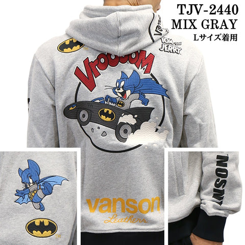 VANSON×TOM&JERRY Warner BROS.ワーナー100周年記念 バンソン トムとジェリー バットマン コラボ 裏毛F/Zパーカー tjv-2440