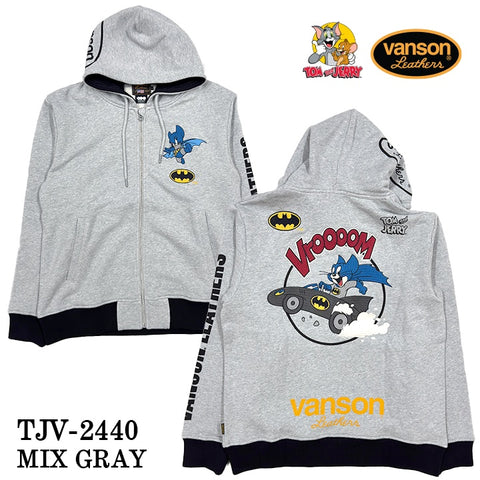 VANSON×TOM&JERRY Warner BROS.ワーナー100周年記念 バンソン トムとジェリー バットマン コラボ 裏毛F/Zパーカー tjv-2440