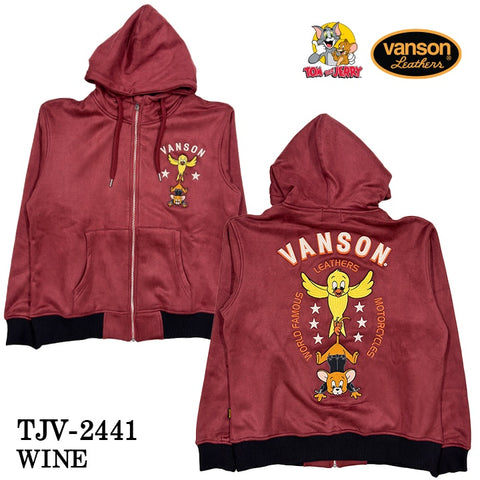 VANSON×TOM&JERRY バンソン トムとジェリー コラボ 起毛 ボンディング F/Zパーカー tjv-2441