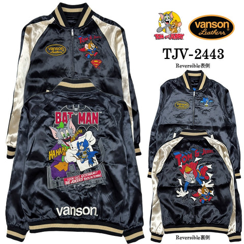 VANSON×TOM&JERRY Warner BROS.ワーナー100周年記念 バンソン トムとジェリー スーパーマン バットマン コラボ レーヨン 刺繍 リバーシブルスカジャン tjv-2443