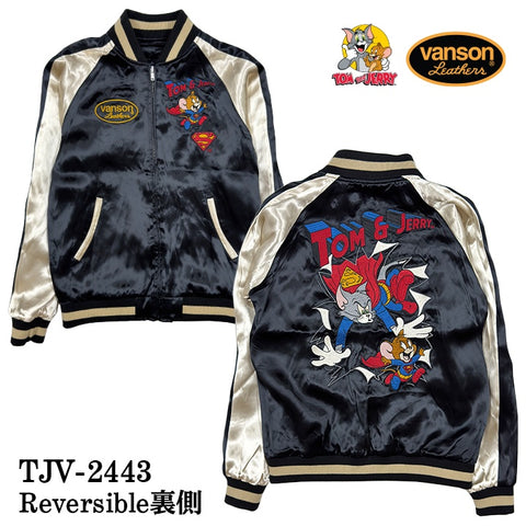 VANSON×TOM&JERRY Warner BROS.ワーナー100周年記念 バンソン トムとジェリー スーパーマン バットマン コラボ レーヨン 刺繍 リバーシブルスカジャン tjv-2443