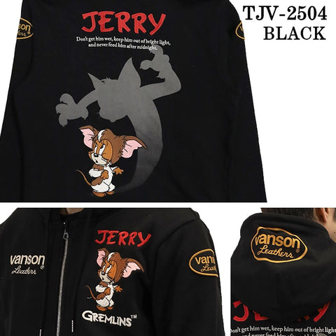 VANSON×TOM&JERRY Warner BROS.ワーナー100周年記念 バンソン トムとジェリー グレムリン コラボ 裏毛 F/Zパーカー tjv-2504