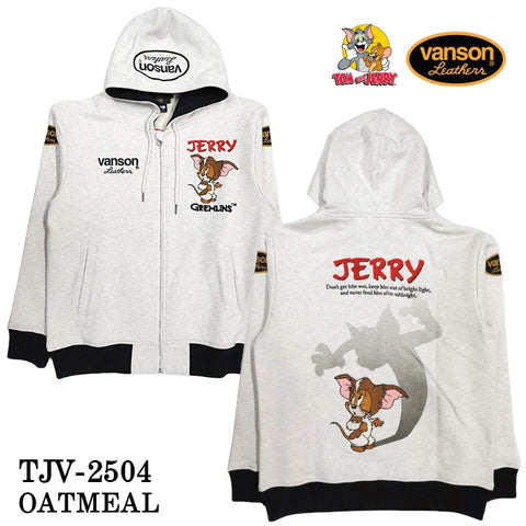 VANSON×TOM&JERRY Warner BROS.ワーナー100周年記念 バンソン トムとジェリー グレムリン コラボ 裏毛 F/Zパーカー tjv-2504