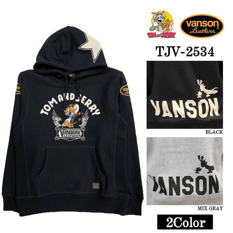 VANSON×TOM&JERRY SWEATSHIRT PULL PARKA HOODIE バンソン トムとジェリー コラボ 裏毛 プルパーカー tjv-2534