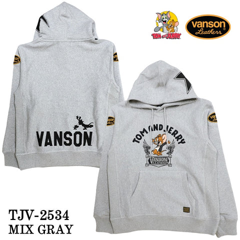 VANSON×TOM&JERRY SWEATSHIRT PULL PARKA HOODIE バンソン トムとジェリー コラボ 裏毛 プルパーカー tjv-2534