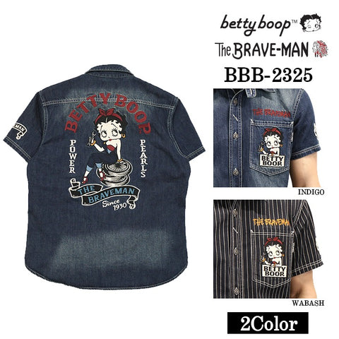 THE BRAVEMAN×BETTY BOOP ベティ・ブープ デニム半袖シャツ bbb-2325