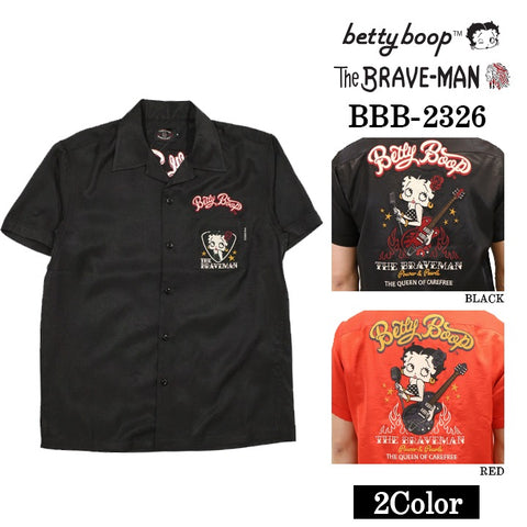THE BRAVEMAN×BETTY BOOP ベティ・ブープ レーヨン 半袖 開襟シャツ bbb-2326