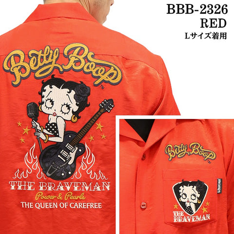 THE BRAVEMAN×BETTY BOOP ベティ・ブープ レーヨン 半袖 開襟シャツ bbb-2326
