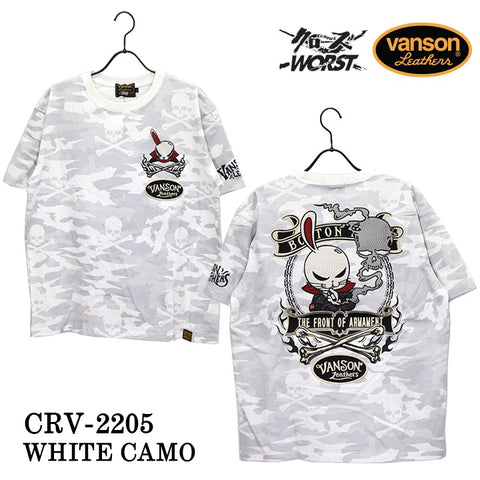 天竺半袖Tシャツ VANSON×CROWS×WORST バンソン 武装戦線 コラボ デスラビット 刺繍 crv-2205