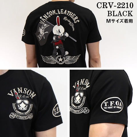 天竺半袖Tシャツ VANSON×CROWS×WORST バンソン 武装戦線 コラボ デスラビット 刺繍 crv-2210