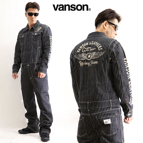 ＊バンソン VANSON バック刺繍 ウォバッシュ つなぎ オールインワン Mお色はブラック系になります