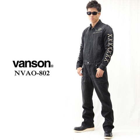 VANSON（バンソン）デニムオールインワン つなぎ ボーン柄 nvao-802