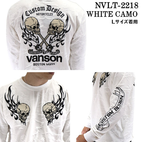 新品 L バンソン ロンT 長袖Tシャツ スカル刺繍 NVLT-2218 黒