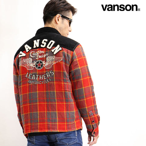 VANSON バンソン NVSL-2107 CPO 中綿 チェック シャツ ジャケット 中国製 レッド系 グレー系 ブラック系約71cm身幅