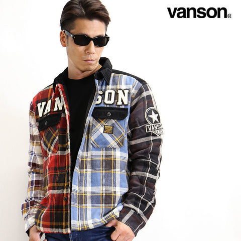 VANSON バンソン NVSL-2107 CPO 中綿 チェック シャツ ジャケット 中国製 レッド系 グレー系 ブラック系約71cm身幅