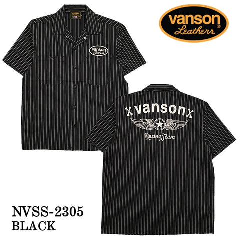 VANSON バンソン T/Cツイル 半袖 ストライプシャツ nvss-2305