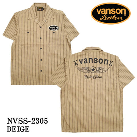 VANSON バンソン T/Cツイル 半袖 ストライプシャツ nvss-2305