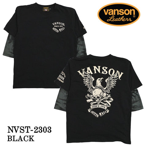 VANSON バンソン ベア天竺 7分フェイク袖TEE 半端丈Tシャツ nvst-2303