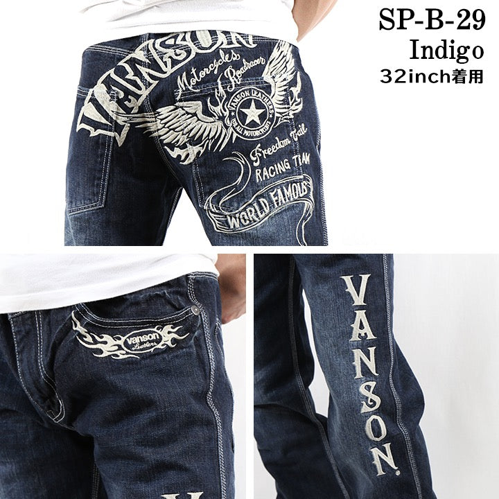 デニムパンツ VANSON バンソン ロゴ ワイドストレート sp-b-29