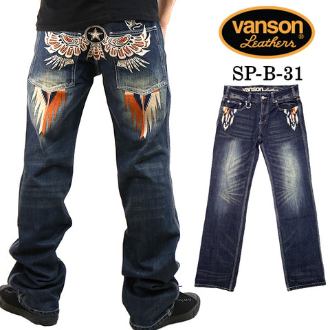 VANSON バンソン 刺繍 デニムパンツ ワイドストレート sp-b-31