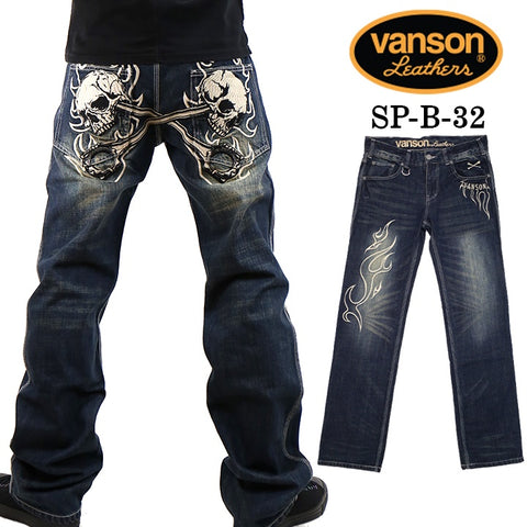 VANSON バンソン 刺繍 デニムパンツ ワイドストレート sp-b-32